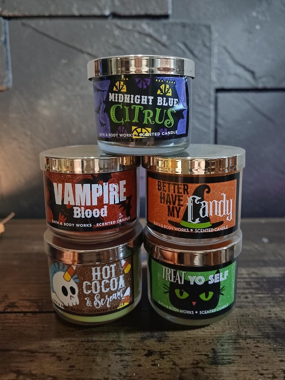 Bath & Body Works Halloween Mini Candle Bundle - Blue, Green, Orange, Red, Black
